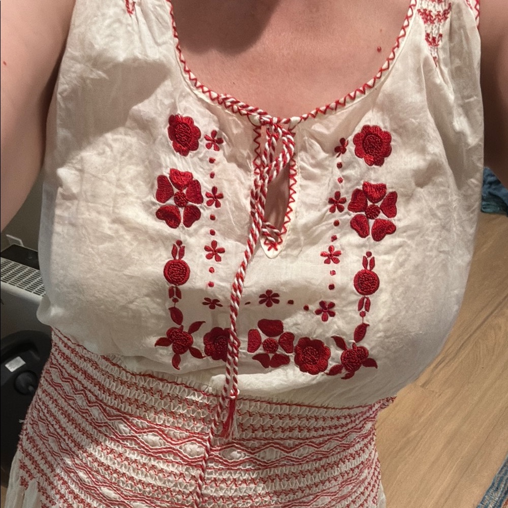 Crescent White and Red Halter Midi Sundress